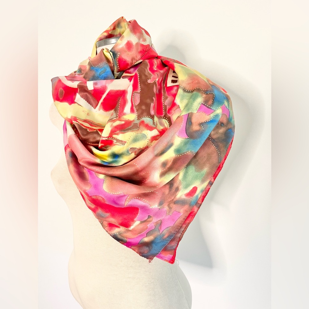 Stunning Large Hand Painted Silk Scarf by Artist One of a Kind Multicolour